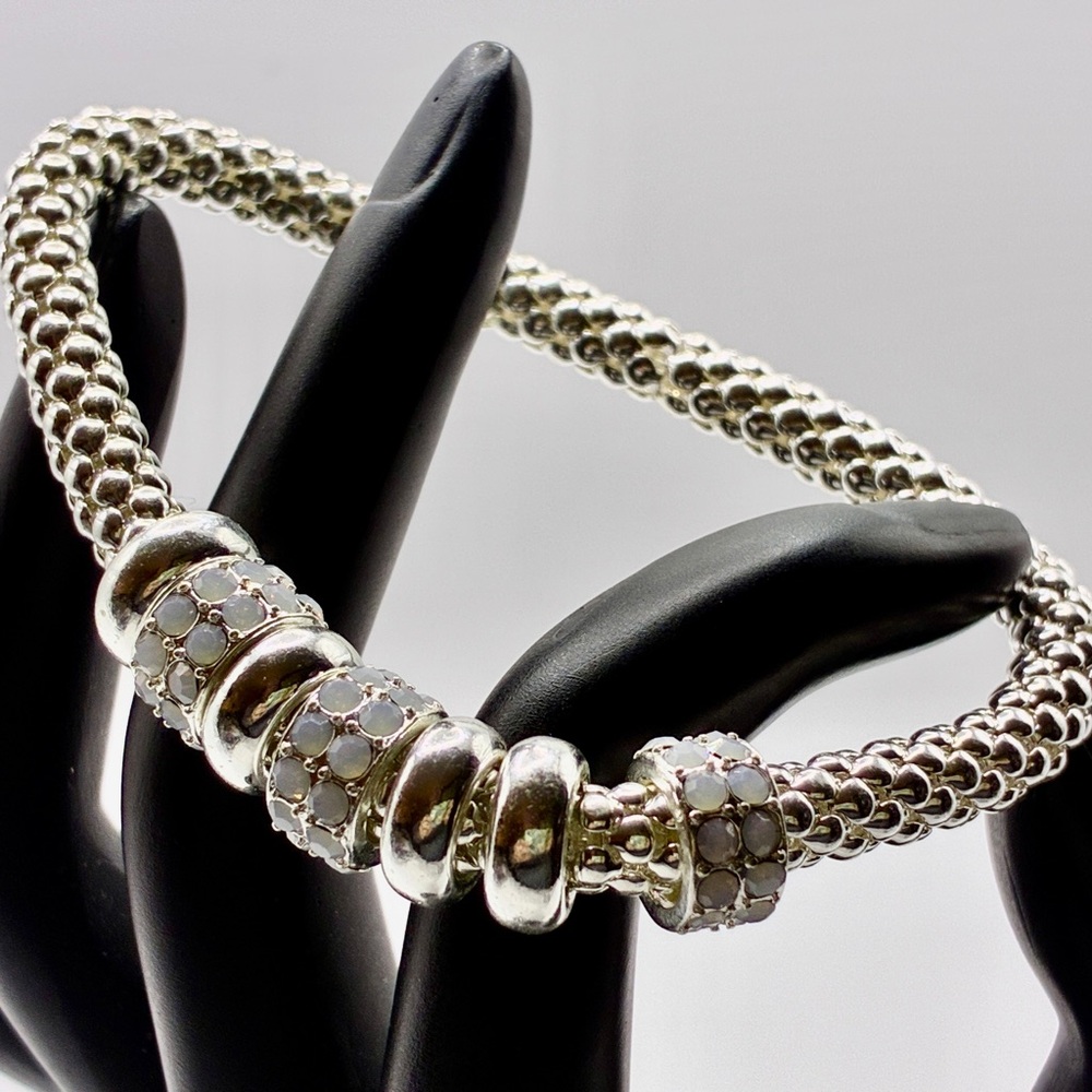 Rhodium Plated Popcorn Bracelet with Rhinestone Sliders
